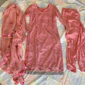 3 Piece Pink Indian Kurti Set Sari Kurtee Sari